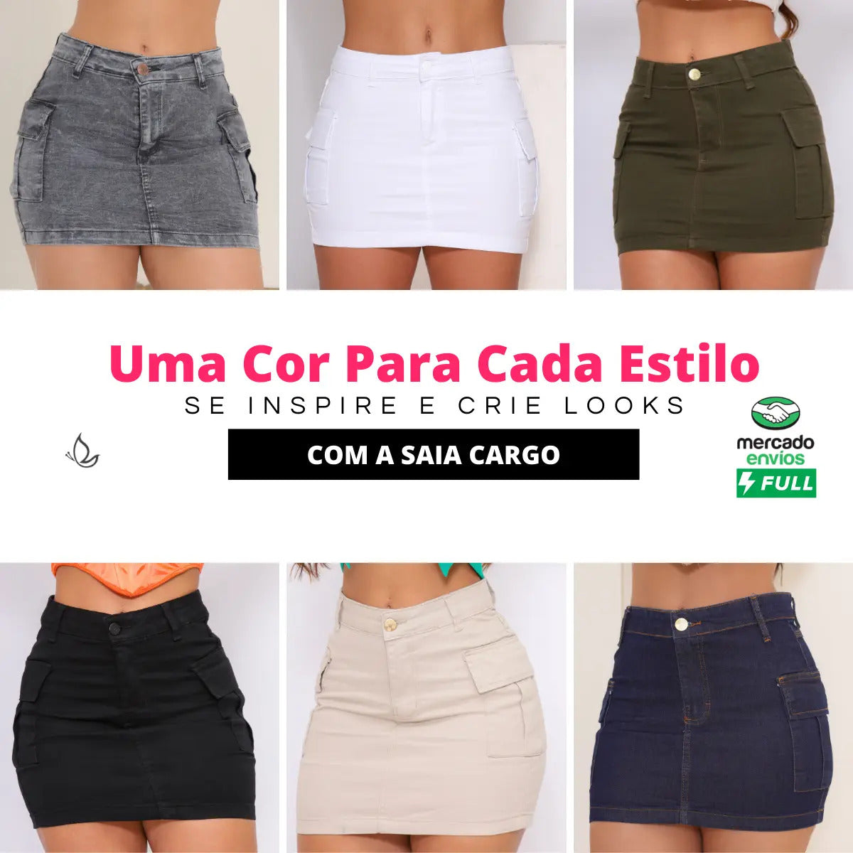 Saia Cargo Feminina Cintura Alta Com Lycra Levanta Bumbum