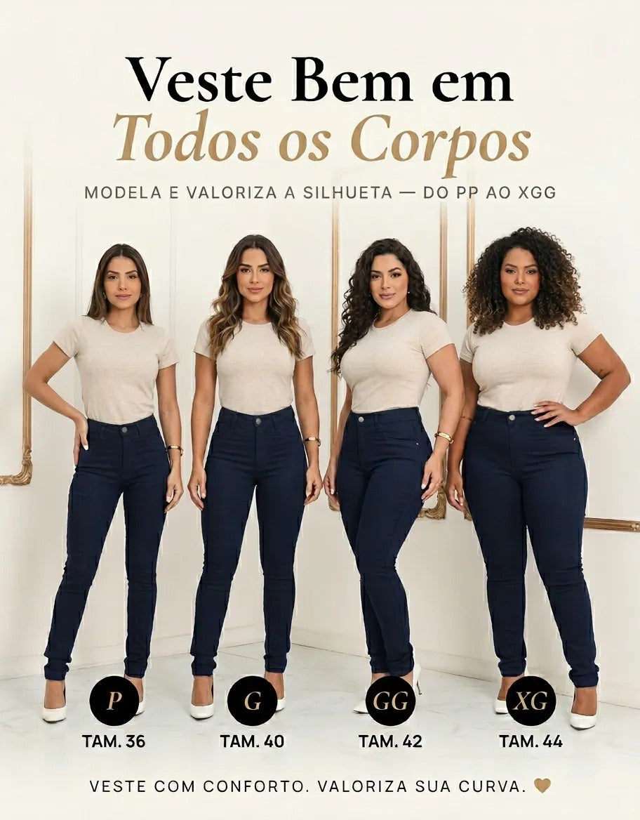 Calça Jeans Feminina Preta Skiny Cintura Alta Levanta Bumbum