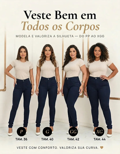 Calça Jeans Feminina Preta Skiny Cintura Alta Levanta Bumbum