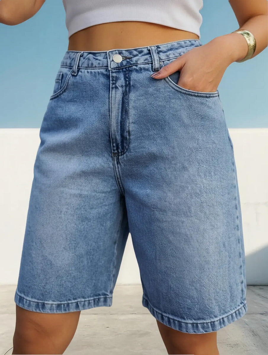 Bermuda Jeans Jorts Feminina Cintura Alta