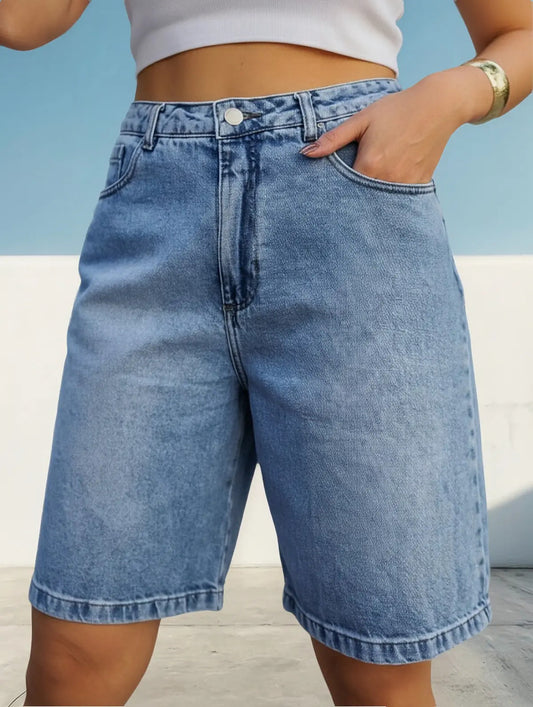 Bermuda Jeans Jorts Feminina Cintura Alta
