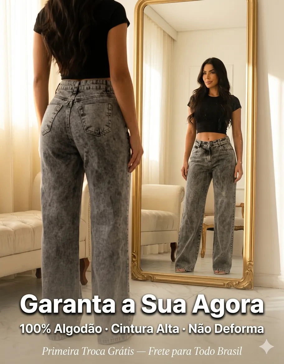 Calça Jeans Wide Leg Feminina Cintura Alta Sem Lycra Stillge
