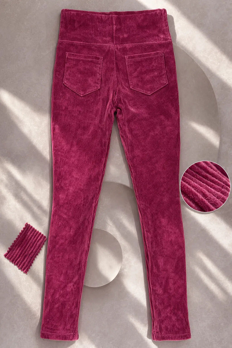 Calça Legging Veludo Cotelê Com Bolso Cós Alto Inverno