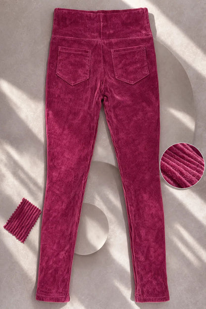 Calça Legging Veludo Cotelê Com Bolso Cós Alto Inverno