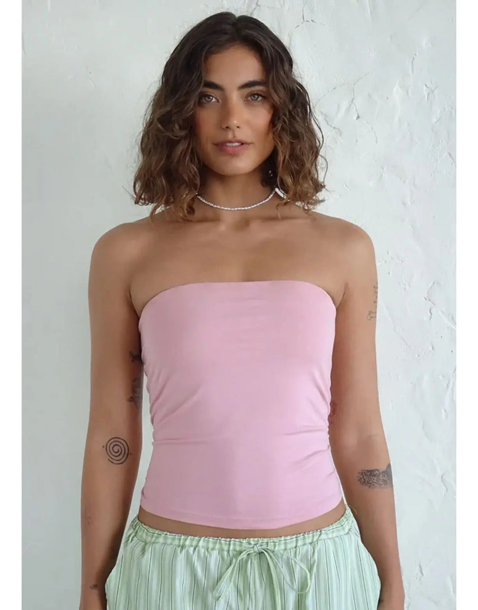 Top Tube Poliamida Forrada Tomara Que Caia Cropped Moda