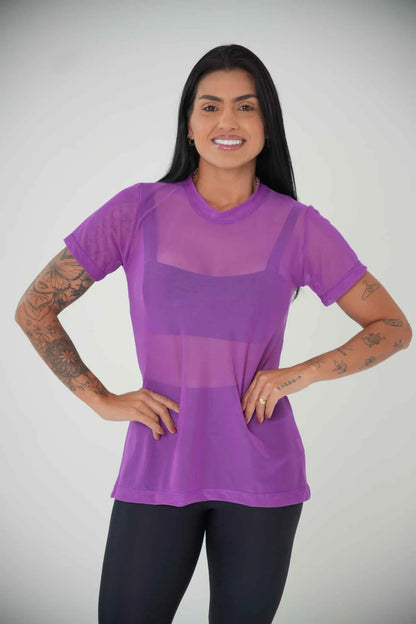 Blusa Tule Camiseta Feminina Academia Fitness