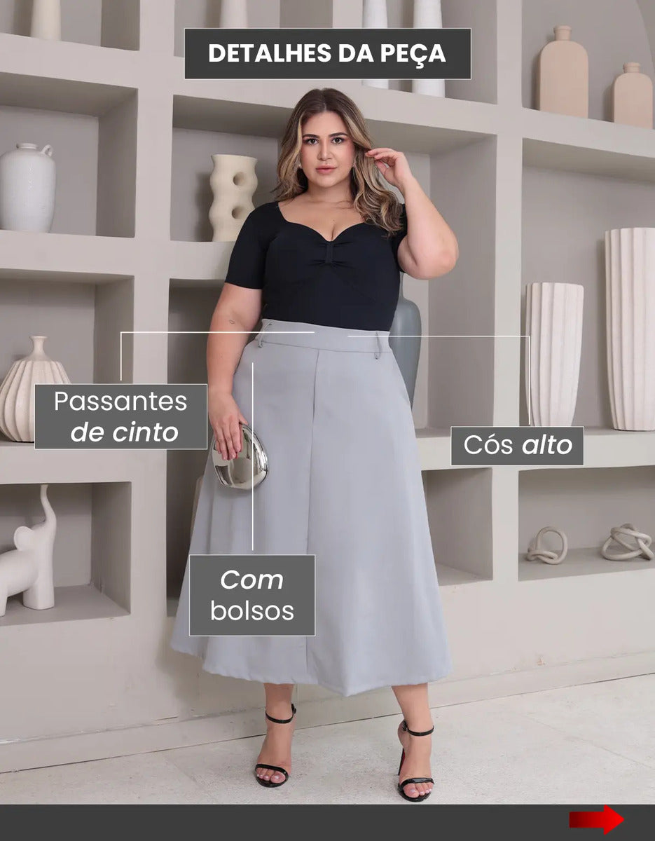 Saia Alfaiataria Feminina Plus Size Midi Evangélica Casual