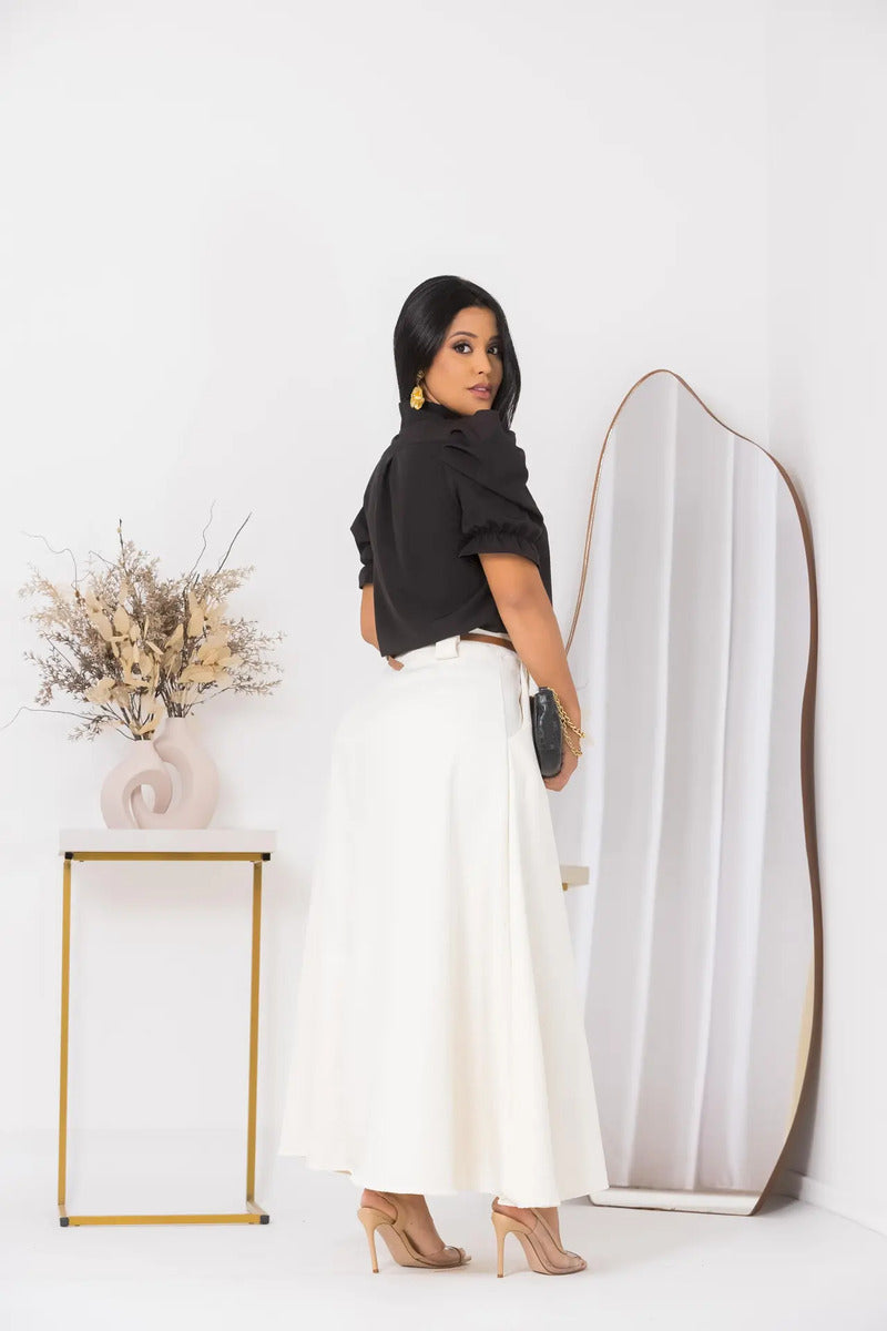 Blusa Emily Gola Laço Manga Curta Bufante