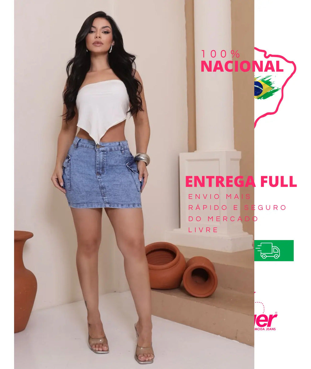 Saia Cargo Feminina Cintura Alta Com Lycra Levanta Bumbum