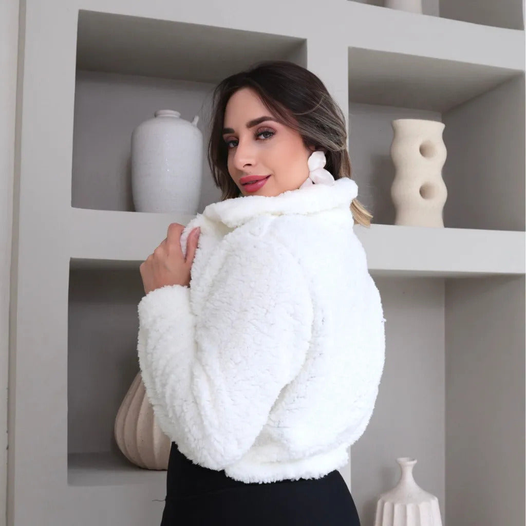 Casaco Teddy Curto Blusa Frio Pelo Feminino Cropped Pelinho
