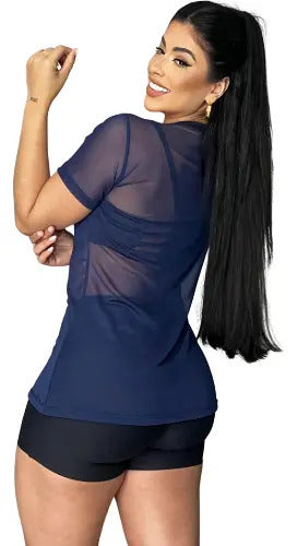 Blusa Tule Camiseta Feminina Academia Fitness