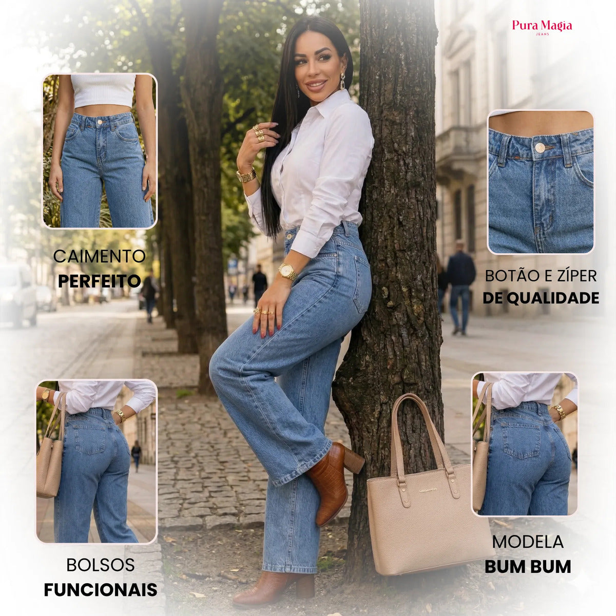 Calça Jeans Wide Leg Feminina Cintura Alta Caimento Perfeito
