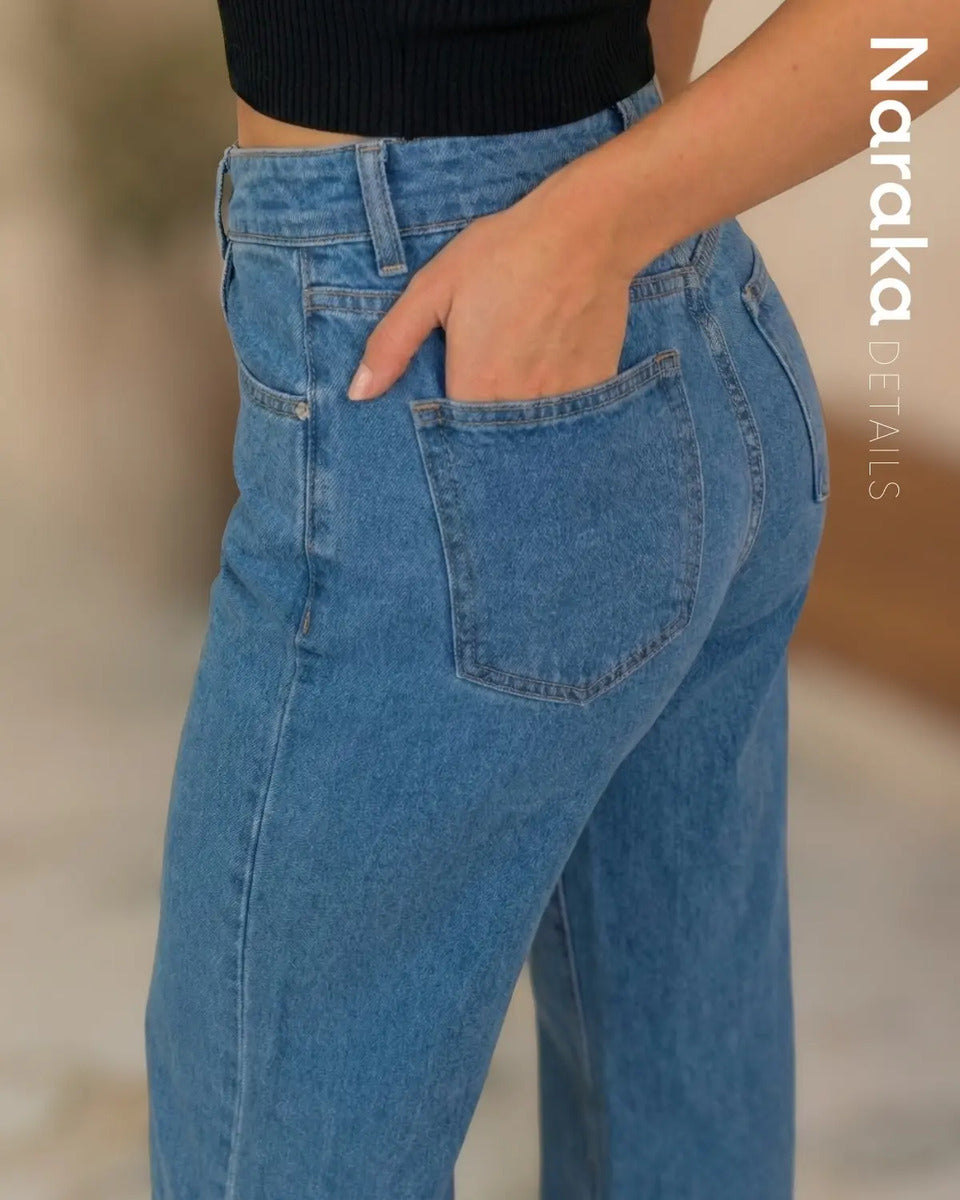 Calça Wide Leg Jeans Feminina Cintura Alta Levanta Bumbum