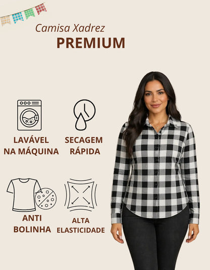 Camisa Xadrez Longa Blusa Manga Festa Junina Social De Botão