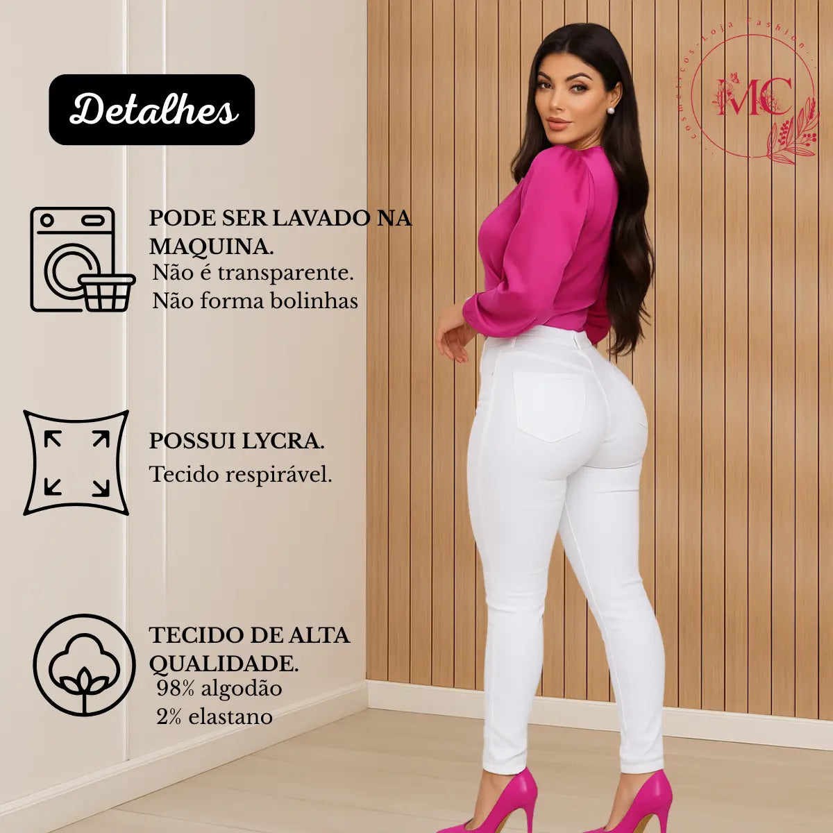 Calça Feminina Jeans Cintura Alta Skinny Levanta Bumbum