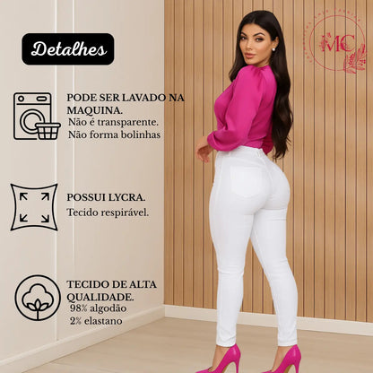 Calça Feminina Jeans Cintura Alta Skinny Levanta Bumbum