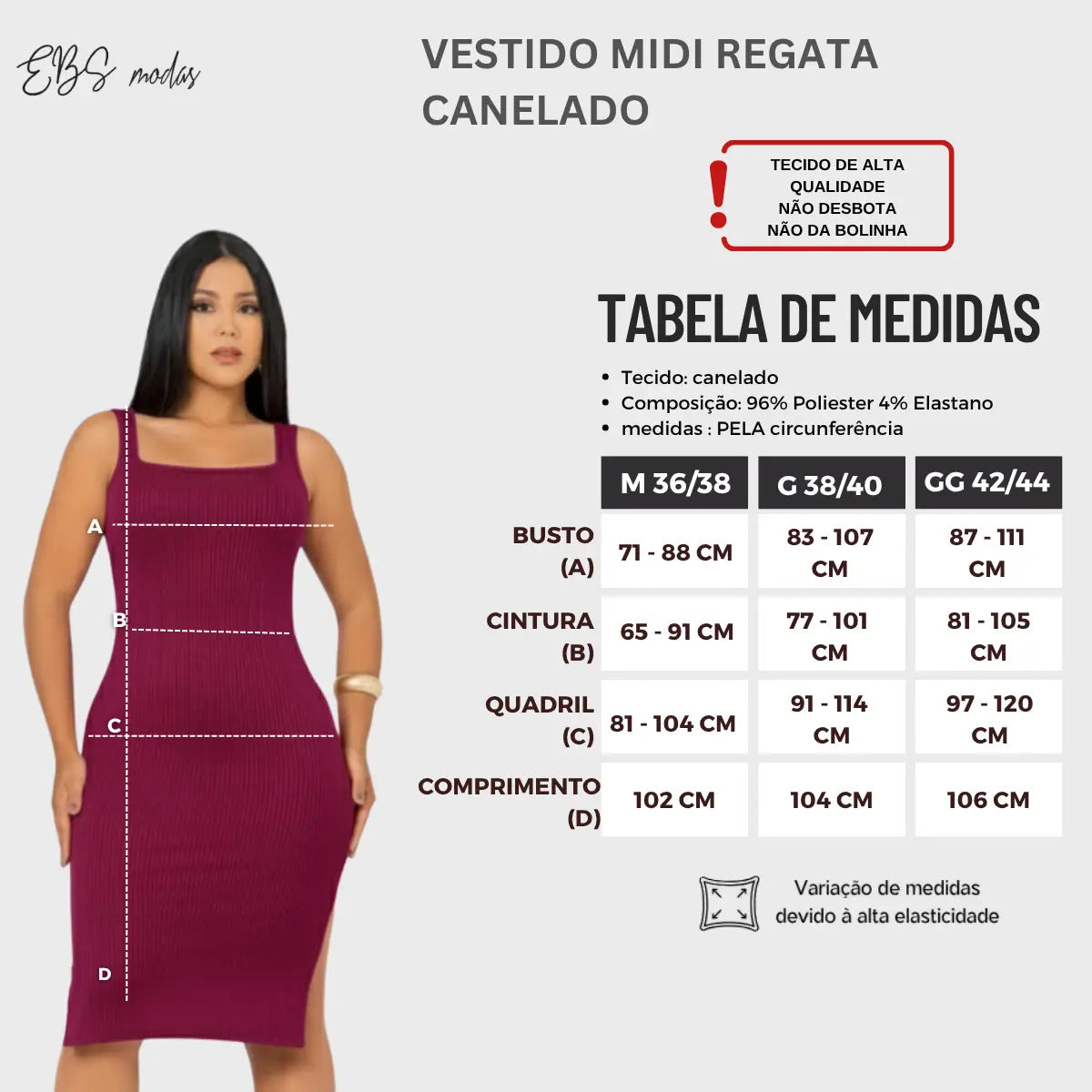 Vestido Midi Canelado Premium Com Alça E Fendas Casual Básico