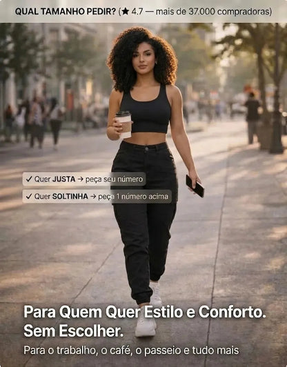 Calça Cargo Jogger Jeans Feminina Cintura Alta Com Lycra
