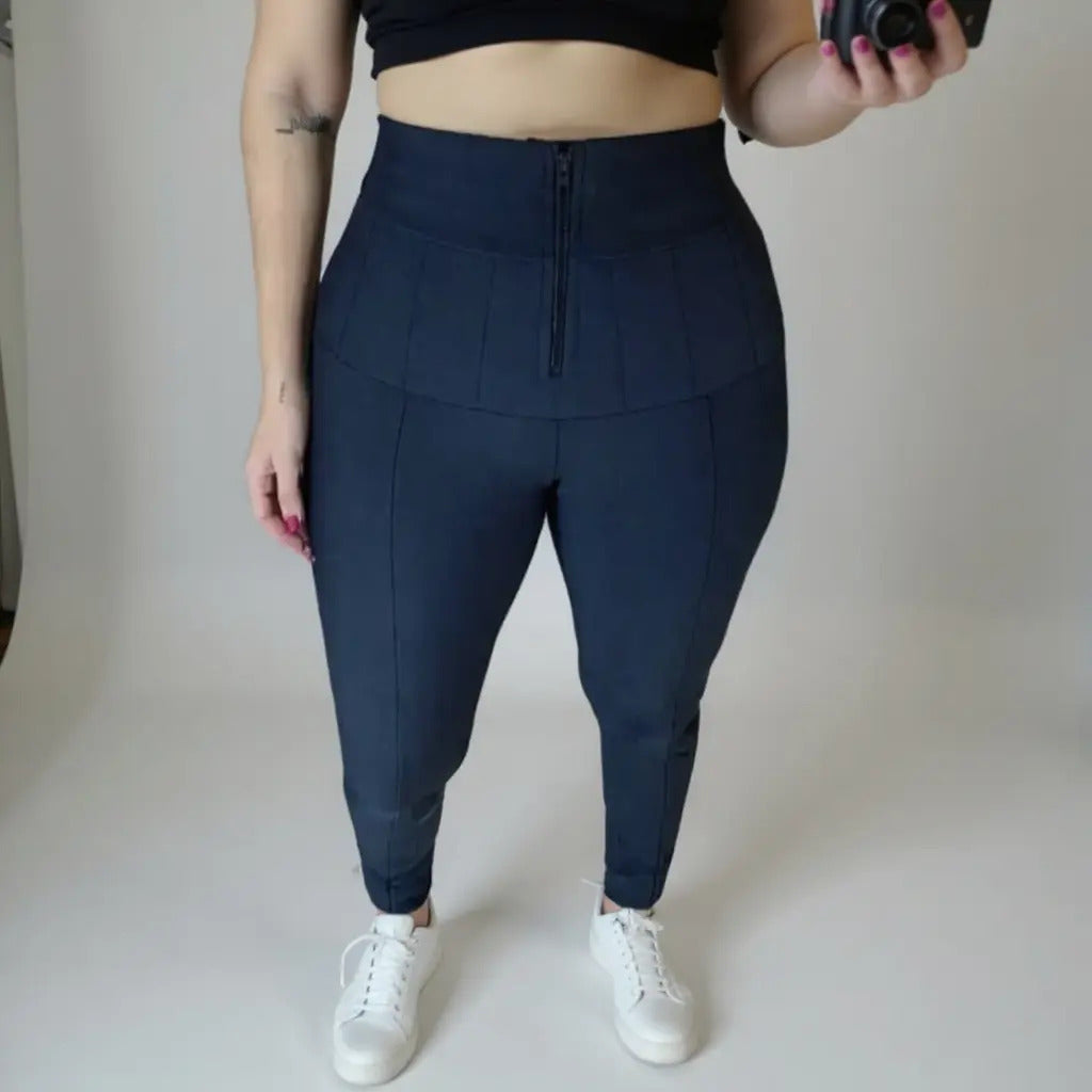 Calça Lipo Super Power Modeladora Cintura Alta C/ Zíper Fake